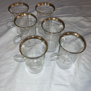 Crate & Barrel Clear Gold Rim Glass Turkish Mugs Set of 6
